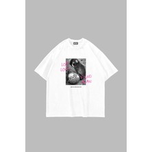 Sekizbiraltı Love Lost Baskılı Oversize Unisex Beyaz Tshirt