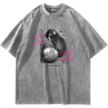 Sekizbiraltı Love Lost Baskılı Oversize Unisex Yıkamalı Beyaz Tshirt