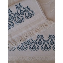 Çeyizlik El Işlemesi Kanaviçe Havlu Seti - 2'li Çeyizlik Etamin Havlu Takımı - Krem