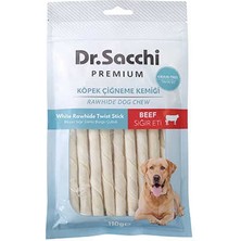 Dr.sacchi Premium Sığır Etli Beyaz Sığır Derisi Burgu Çubuk Tahılsız Köpek Ödülü 5" 7-8 gr 15'li