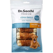 Dr.sacchi Premium Tavuk Sargılı Beyaz Sığır Derisi Pres Kemik Tahılsız Köpek Ödülü 3” 22- 25 gr 5'li