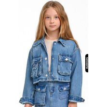 Escabel Ceket Yakalı Fleto Cepli Çıt Çıt Kaplamalı Kız Çocuk Gömlek 5-14 Yaş 24205