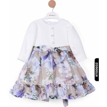 Damasqino Büzgülü Kollu Bohçalı Çiçekli Frıfırlı Kız Çocuk Elbise 2-6 Yaş 10039