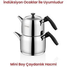 Kahramanlar Delux Mini Boy Çaydanlık Takımı 18/10 Paslanmaz Çelik Siyah Renk 4 Parça