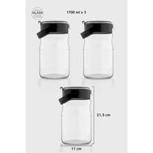 Renga Mono 1700 ml Siyah Kapaklı 3'lü Cam Kavanoz Seti 131072