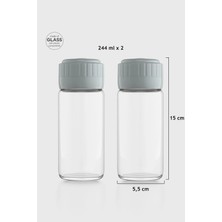 Renga Hibrit 244 ml Gri Kapaklı 2'li Cam Baharatlık Seti 161005