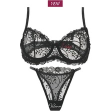 Valunor Kadın Iç Çamaşır Takımı Glam Siyah Askılı Dantelli Çiçekli Balenli Sütyen Takımı Bralet ve Tanga