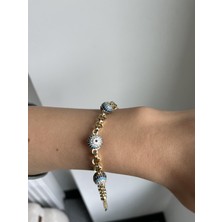 Famco Xuping Nazar Boncuklu Zirkon Taşlı Gold Kaplama Kadın Bileklik – Ayarlanabilir Zincirli Şık Tasarım