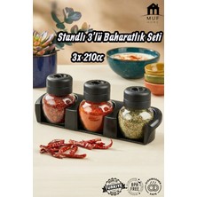 Muf Home Qlux Ideas 3'lü Dekoratif Standlı Modern Baharatlık Takımı Tuzluk Baharatlık Seti- 3x 210ML Bpa Free