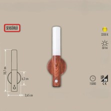 Safirs Şarjlı LED Duvar Aplik Günışığı Ahşap Renk Kablosuz Sensörlü Harekete Duyarlı Duvar Aplik