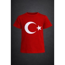 Dıgıl Kids Çocuk Bayrak Tişört Kırmızı Beyaz Penye Ay Yıldız