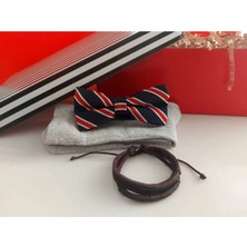 Erkek Hediye Seti Modern Şıklık 19 : Desenli Papyon, Çorap ve Deri Bileklik