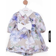 Damasqino Polo Yakalı Bohçalı Çiçekli Balon Kollu Kız Çocuk Elbise 1-5 Yaş 10011