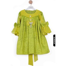 Bebejodi Bohçalı O Yakalı Büzgü Kollu Katlanmış Kız Çocuk Elbise 3-10 Yaş 923