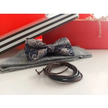 Erkek Hediye Seti Klasik Şıklık 20 : Desenli Papyon, Çorap ve Deri Bileklik