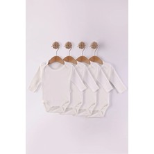 Kidello Ekru Zıbın Organik Uzun Kollu Bady % 100 Pamuk Kumaş Ekonomik Basic Unisex Kız ve Erkek Bebek 4 Lü Body Zıbın 1 Ay 3 Ay 6 Ay 9 Ay