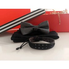 Erkek Hediye Seti Modern Şıklık 25 : Desenli Papyon, Çorap ve Deri Bileklik