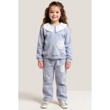 Grata Kız Çocuk Eşofman Takım 10-16 Yaş Gri Renk Dantel Detaylı Rahat Tasarım