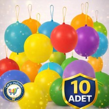 10 Adet Lastikli Zıpzıp Balon Ipli Punch Panç Büyük Balon