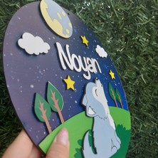 Yaşam Baskı Özel Tasarım Hediyelik Ulu Kurtlu Safari Hayvanlı Bebek Ahşap Hastane Kapı Süsü