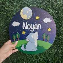 Yaşam Baskı Özel Tasarım Hediyelik Ulu Kurtlu Safari Hayvanlı Bebek Ahşap Hastane Kapı Süsü