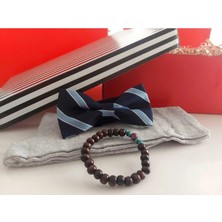 Erkek Hediye Seti Modern Şıklık 21 : Desenli Papyon, Çorap ve Deri Bileklik