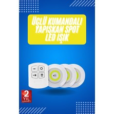 Yapışkanlı 3'lü Spot LED Işık Lamba Montajsız Pilli Uzaktan Kumandalı - AL002S-7DQYX4