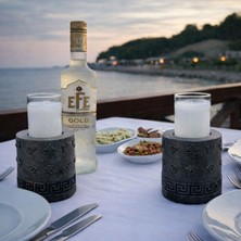 Mottopi 2 Adet Tek Kadehli Ehlikeyf Kilim Motifli, Termojelli Donarak Soğutan,Paslanmaz Çelik -Siyah