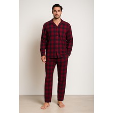 Bony Socks Erkek Ekose Desenli Düğmeli Pijama Takımı Bordo