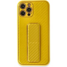 Bucuks Mey Ithalat®  iPhone 12 Pro Max Kılıf Coco Karbon Standlı Kapak - Sarı