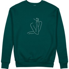 The Lucid Lab Women / Kadın Silüeti Sweatshirt - Koyu Yeşil