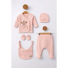 Bamoola Organik Kız Bebek Kabartma Desenli 5'li Tulum Hastane Çıkışı Yenidoğan Kıyafet Mama Önlüğü