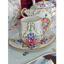 Manushum El Boyama Porselen Osmanlı Saray Kahve Fincanı-Beyaz 1 Adet