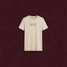 MAVİ Bej Renkli Kısa Kol Tişört Erkek Slim Fit Grafik Desenli İnce Malzeme
