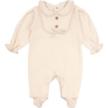 by BebekOdam Kız Bebek Ekru Fistolu Yakalı Düğmeli Patikli Tulum - 1016537