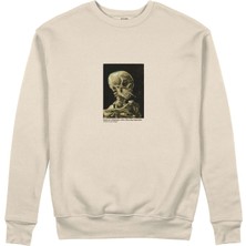 The Lucid Lab Skull Of A Skeleton With Burning Cigarette Sweatshirt - Bej