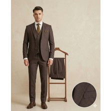 Fabio Cassel Slim Fit  Mono Yaka Çift Yırtmaçlı Astarlı Takım Elbise Yelekli