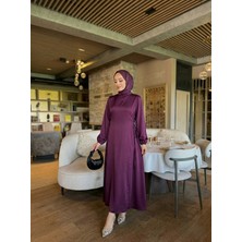 Miostil Yanlar Birit Bağlamalı Elbise-Mürdüm