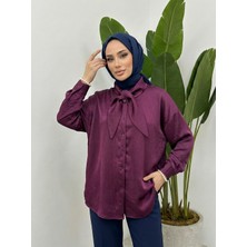 Miostil Yaka Detay Saten Tunik-Mürdüm