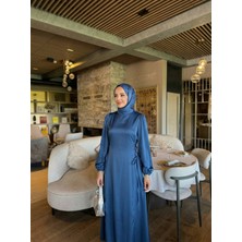 Miostil Yanlar Birit Bağlamalı Elbise-Petrol Mavisi