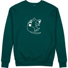 The Lucid Lab Wine Lover Cat Sweatshirt - Koyu Yeşil