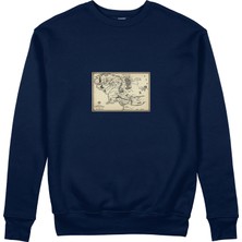The Lucid Lab Yüzüklerin Efendisi Orta Dünya Haritası - Lord Of The Rings Sweatshirt -Lacivert