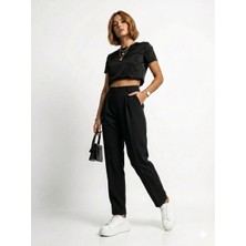 Ribana Classic Kadın Dar Paça Pileli Mevsimlik Klasik Moda Kumaş Pantolon 4687