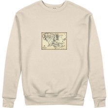 The Lucid Lab Yüzüklerin Efendisi Orta Dünya Haritası - Lord Of The Rings Sweatshirt - Bej