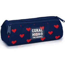 Coral High Kids Lacivert Kırmızı Kalp Desenli Üç Bölmeli Kalem Çantası 31029