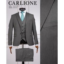 Fabio Cassel Slim Fit  Mono Yaka Çift Yırtmaçlı Astarlı Takım Elbise Yelekli