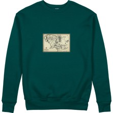 The Lucid Lab Yüzüklerin Efendisi Orta Dünya Haritası - Lord Of The Rings Sweatshirt - Koyu Yeşil