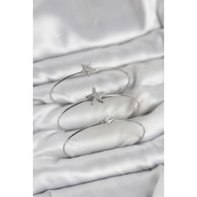 Skygo Gümüş Renk Zirkon Taşlı Deniz Yıldızı Model 3'lü Kadın Bileklik Kombini - TJ-BB8356