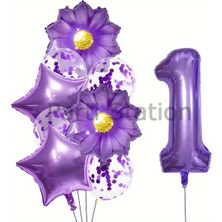 Parti Station Mor Papatya 1 Yaş Balon Set Mor Papatya Konsept Doğum Günü Balon Set