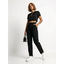 Ribana Classic Kadın Dar Paça Pileli Mevsimlik Klasik Moda Kumaş Pantolon 4687